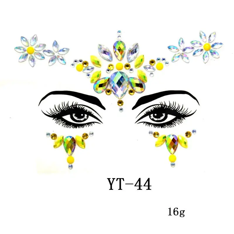 Pink Rhinestones Face Jewels Adhesive Crystal Gems Beauty Makeup Body Art Glitter Tattoo Eyebrow Face Body Jewelry Stickers - Цвет: 1pc YT-44