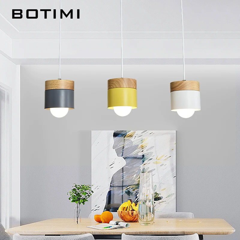 

BOTIMI Nordic LED Pendant Lights For Dining Room Adjustable With White Yellow Gray Metal Lampshade Kithen Lighting Fixtures
