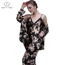 2016 New Fashion Summer Robe Pants Sets Of Sleep Tops 3 Piece Dragon Print Night Shirt Of Pajama Indoor clothing Home TZ013