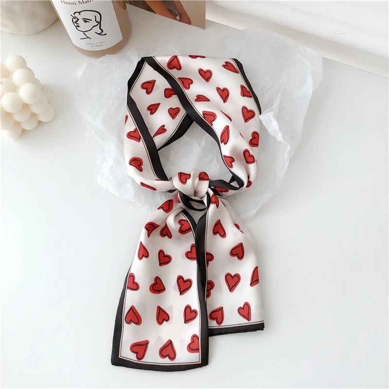 

Luna&Dolphin Women Long Scarf 90*10cm Chiffon Silk Scarves Chic Red Love Print Cool Sexsy Tie Long Scarves Headband Bag Ribbon