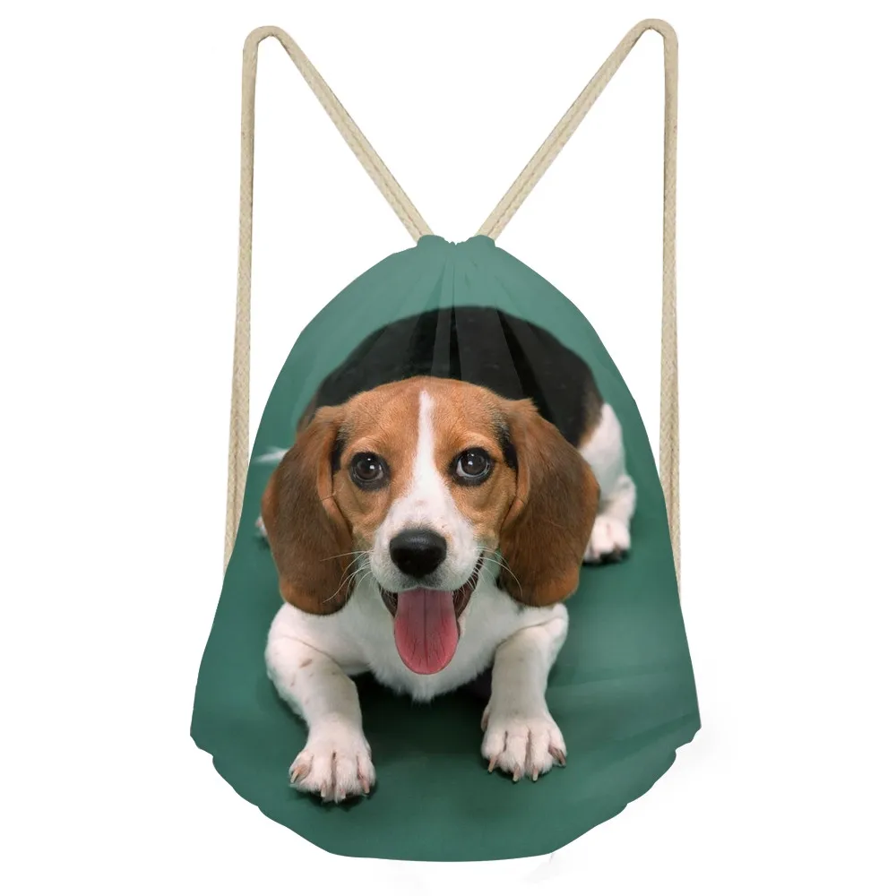 Kawaii 3D Dog Beagle Printing Women Men Drawstrings Bags Softback Travel Storage Backpacks Multifunction Beach BagsSumka