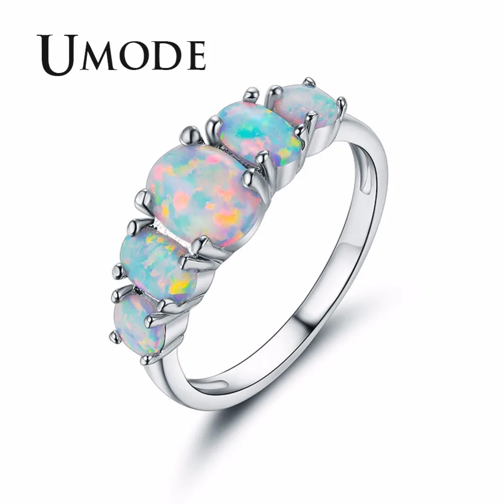

UMODE Engagement Blue Opal Rings for Women Pearlescent Crystal Cubic Zirconia Stone Femme Wedding Jewelry anillos mujer UR0410B