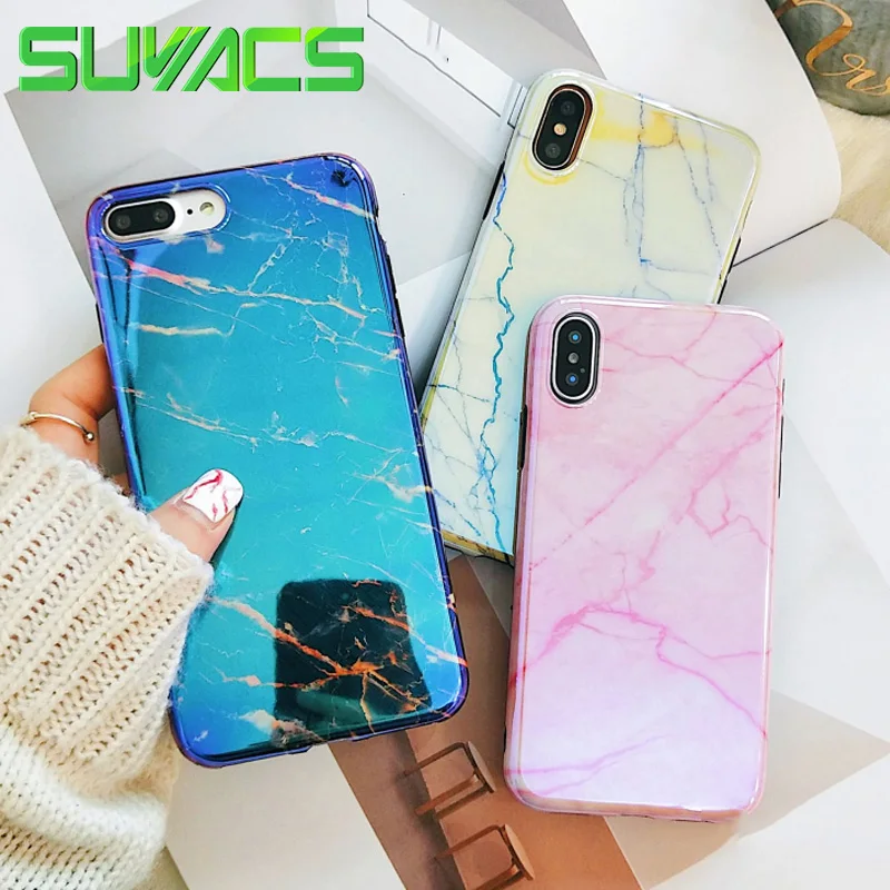 

SUYACS Blu-Ray Abstract Shiny Marble Elegant Phone case For iPhone 6 6S 7 8 Plus X Glossy Soft IMD Phone Back Cover Cases