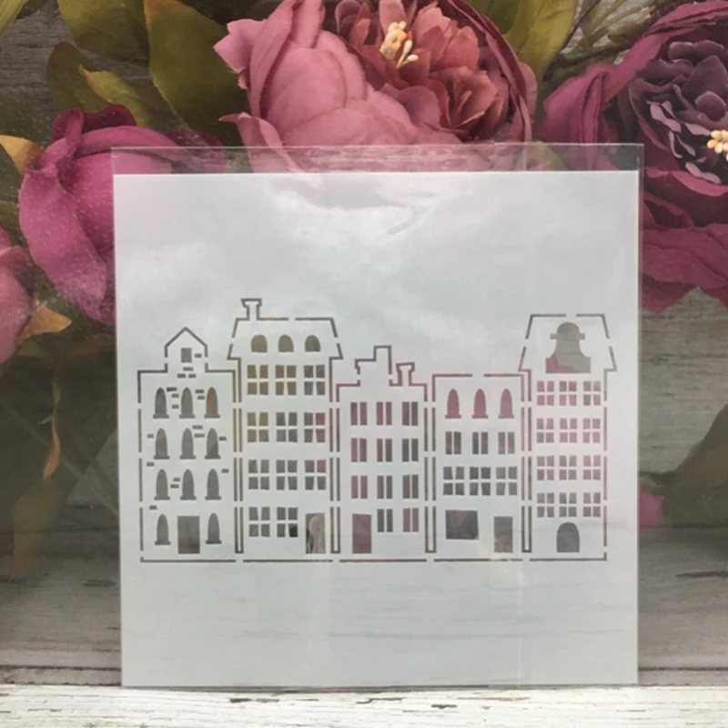 

1Pcs 5*5" Building House DIY Layering Stencils Wall Painting Scrapbook Coloring Embossing Album Decorative Paper Card Template