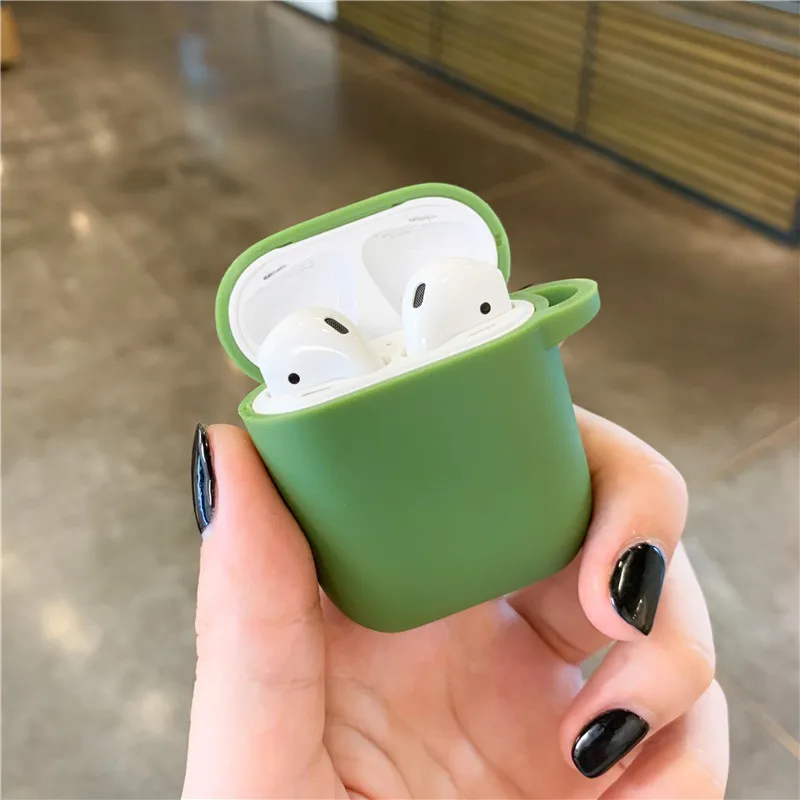 Сплошной цвет ТПУ силиконовый для AirPods защитный чехол Bluetooth наушники чехол для Apple Air pods корпусы гарнитурные зарядные коробки - Цвет: Army green