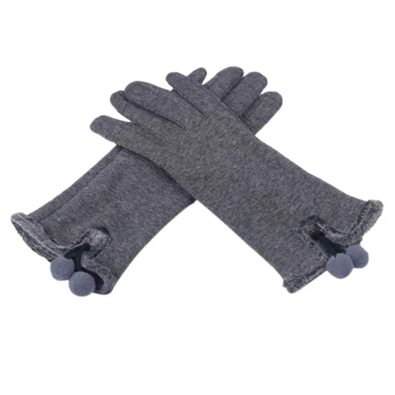 Сенсорный экран для женщин зимние теплые перчатки рукавицы для вождения лыжные модные маленькие шарики женские Guantes для смартфона - Цвет: Серый