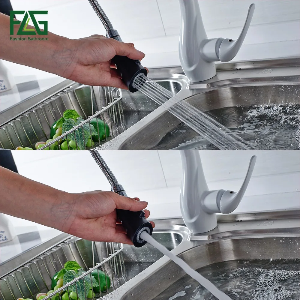  Spring Style White Kitchen Faucet Pull Out Brass Sprayer Swivel Spout Hot Cold Faucets Water Tap Si - 32705017852