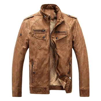 

2020 New Jacket Men Winter Hot Sale Thick Warm Casual Leather Coat Male Solid Mandarin Collar Fashion PU Jackets Plus Size M-3XL