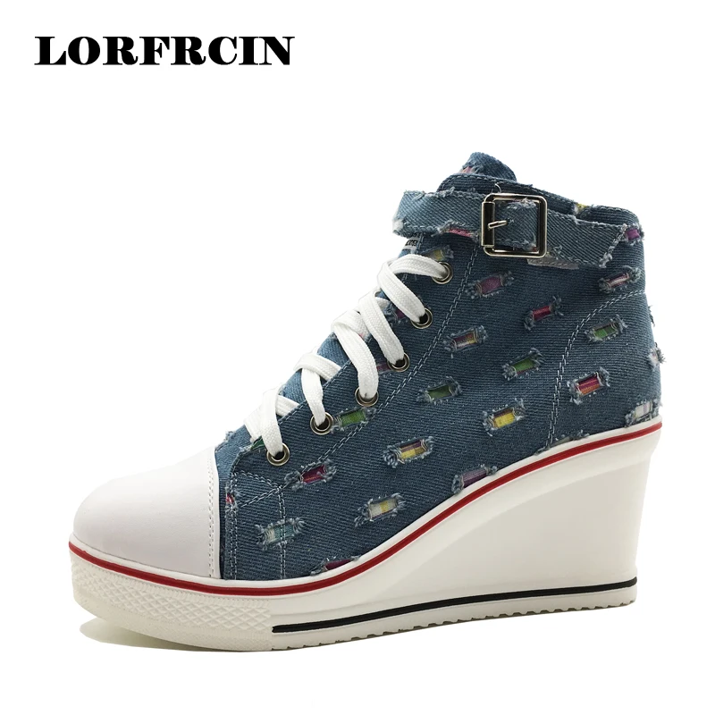 Woman Canvas Shoes High Top Elevator Platform Shoe Plus Size 35 42 ...