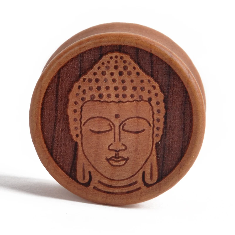 

MODRSA 1Pair Ear Piercing 10-20mm of Wooden Buddha Ear Plugs and Tunnels Ear Expander Gauges Body Piercing Jewelry