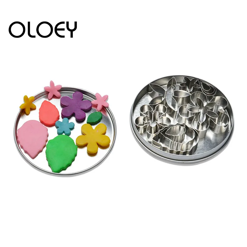 

OLOEY 12Pcs/set Biscuit Mold DIY Stainless Steel Cookie Cutter Tools Kitchen Baking Fruit Cut Flower Shaped Mold
