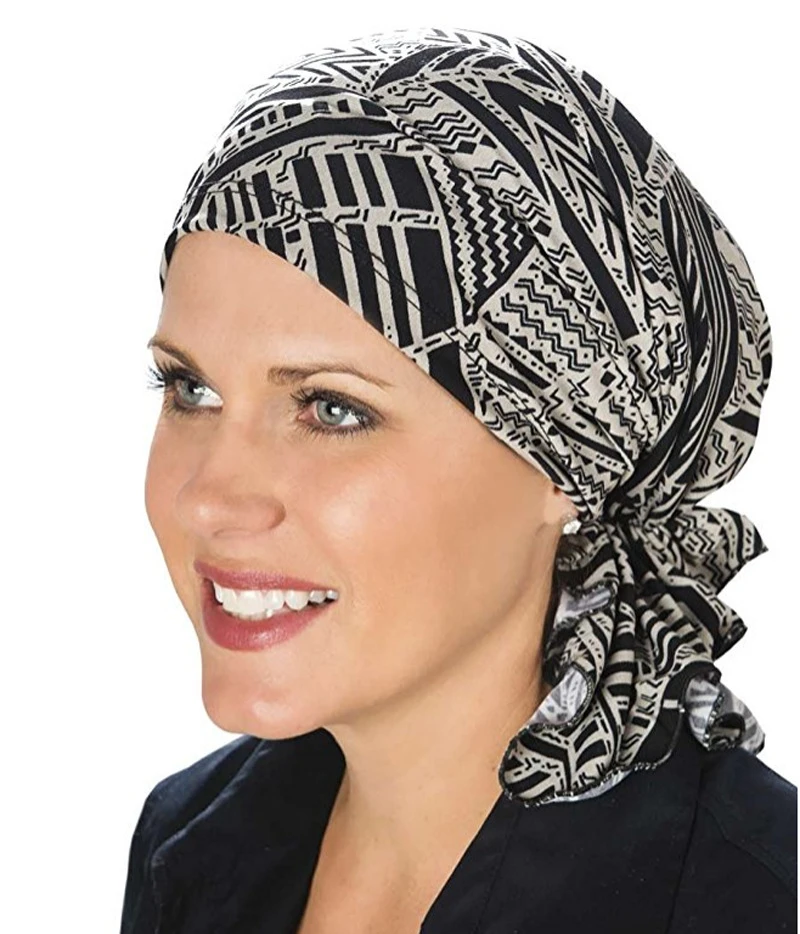 EB_ KF_ Women Solid Color Floral Turban Hat Rhinestone Chemo Cap Bandana Headwra