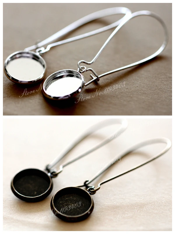Earring 24mm 4 Antique Bronze Cabochon Earring Settings Earwires