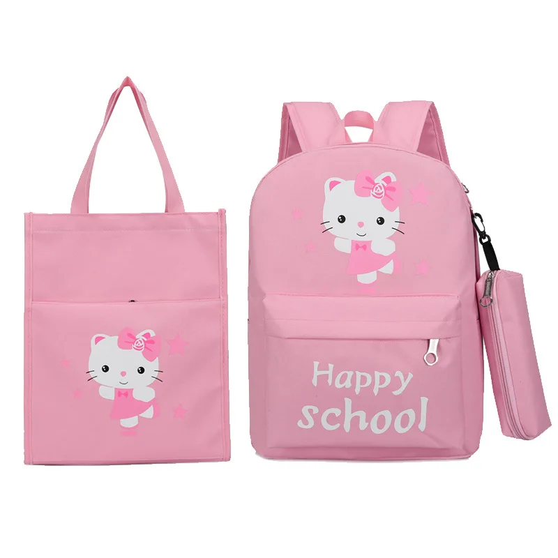 

Cartoon cute cat print student canvas school backpack 3pcs/set kids backpacks school bags Pencil case handbag mochila escolar