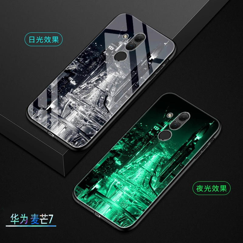 

For Huawei Mate 20 Lite Case Luxury Luminous Hard Tempered Glass Protect Back Cover Case for huawei mate20 lite full cover shell