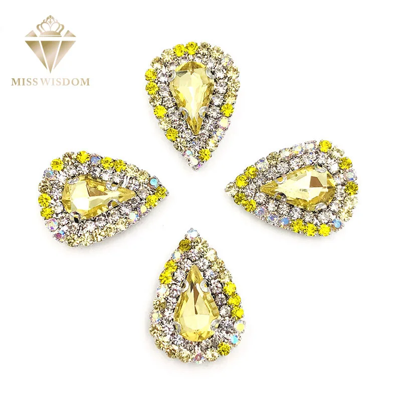 

10pcs/pack Light yellow strass rhinestones Double row ABchain teardrop sew on rhinestones crystal buckle Diy jewelry accessories