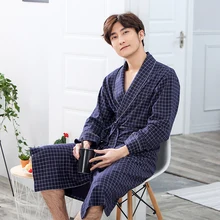 Robe Men's spring and autumn Modelscha thin long-sleeved autumn pajamas bathrobe male long home clothes