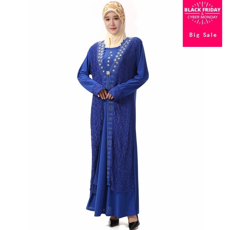 Muslim Adult Robe Dubai fake two pieces beading Muslim abaya Robes Arab