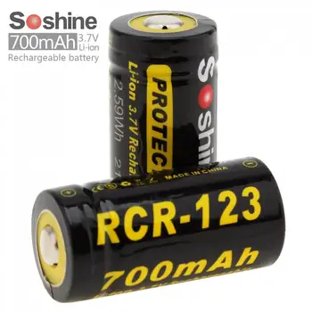 

4pcs Soshine CR123 3.7 V 16340 700mah CR123A Rechargeable Lithium Battery with Protected PCB + Protected Box