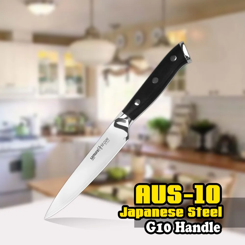 SS-0021 Нож кухонный универсальный Нож 3 Слоев AUS-10 Японская сталь Черный 5 Дюймов(125 мм) G10 рукоятка Кухонный Нож Шеф-Повар или другие