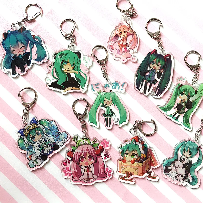 

1pcs Anime Hatsune Miku Family Rin Len Ruka Kaito Portachiavi Two Side Print Keychain Keyring Pendant