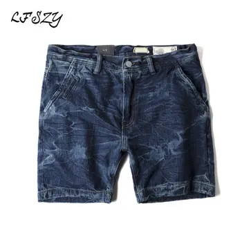 

2019 New British Men's Blue dyed Flowers Nostalgic washed Men's jeans Men's Biker jeans Straight pants / Shorts