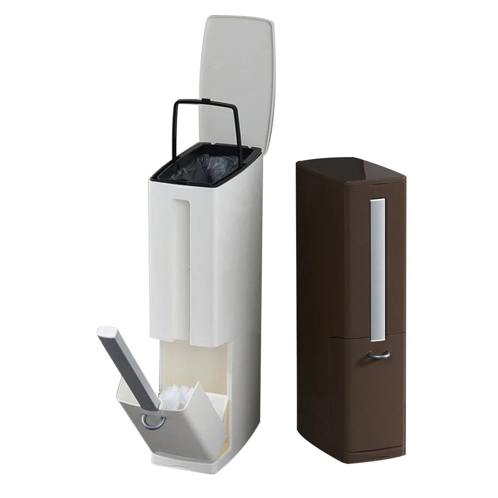 

2019 New Plastic Trash Can Set with Toilet Brush Bathroom Waste Bin Dustbin Trash Cans Garbage Bucket Garbage Bag Dispenser