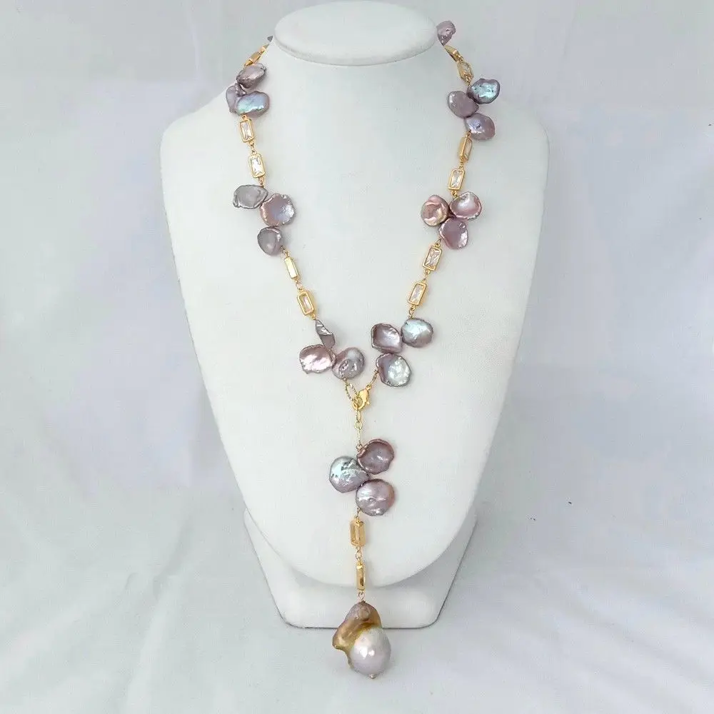 Aliexpress Buy 18 Natural Purple Keshi Pearl Chain Necklace Aliexpress Buy 18 Natural Purple Keshi Pearl Chain Necklace