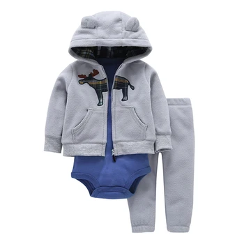 

2020 Time-limited Cotton Fleece Baby Boys Cartoon Deer Coat+cotton Romper+full Length Pants 3 Pieces Sets Clothes New Brand
