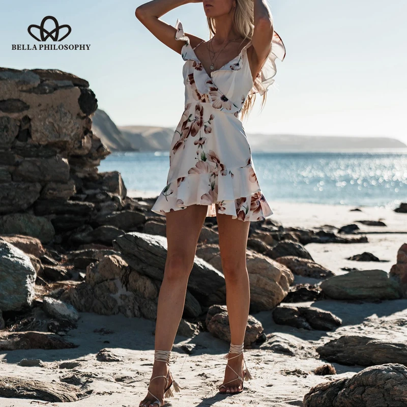 Wonder 2019 new Spring Summer Sleeveless V-Neck Spaghetti Strap Women Dress Beach Floral Ruffle Mini Casual Female Dress S-XL