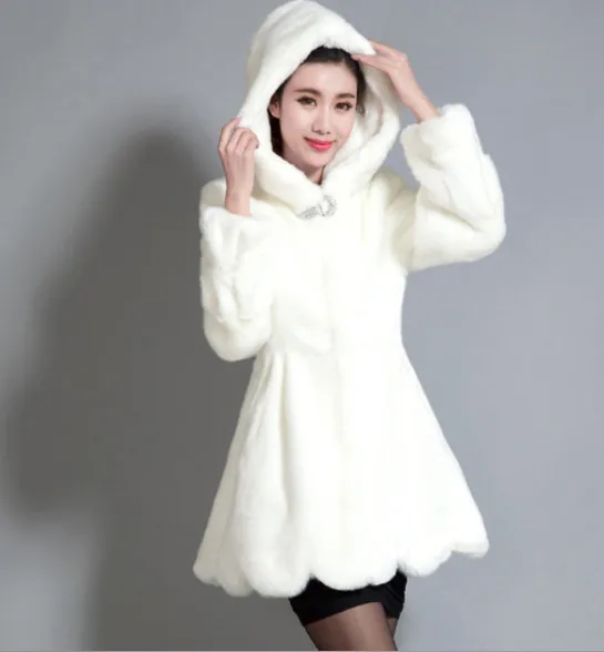 

Winter Women White Black Color Long Sleeved Full Pelt Thick Warm Fur New Imitation Rabbit Fur Coat XHSD-108