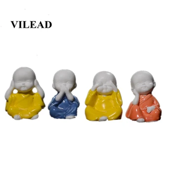 

VILEAD 4cm White Porcelain Color SandStone 4 Not Little Monk Shami Figurines Creative Car Crafts Tea Accessories Ornaments Cute