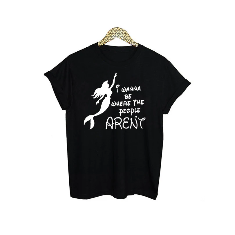 Я хочу быть где люди не Ариэль Tumblr Для женщин s Футболка Harajuku графических