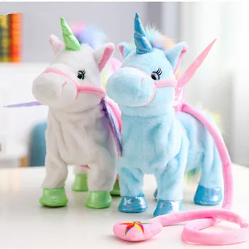 

1pc 35cm electironic walking unicorn Plush Toy soft stuffed animal unicornio sing music Creative friend christmas gift for child