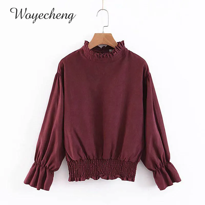 Woyecheng Lotus Leaf Sleeve Long Pure Color Elegant Stitching Round Collar 2018 Autumn Style Fashionable Dress DT-818221 |
