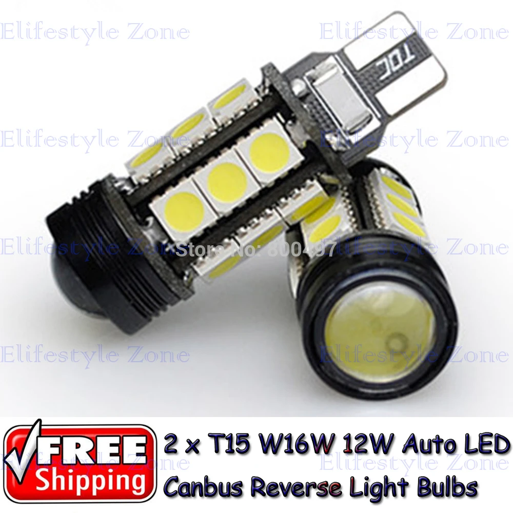 2 x T15 W16W LED COB LED + 15 SMD Super White Canbus LED Bulbs Reverse ...