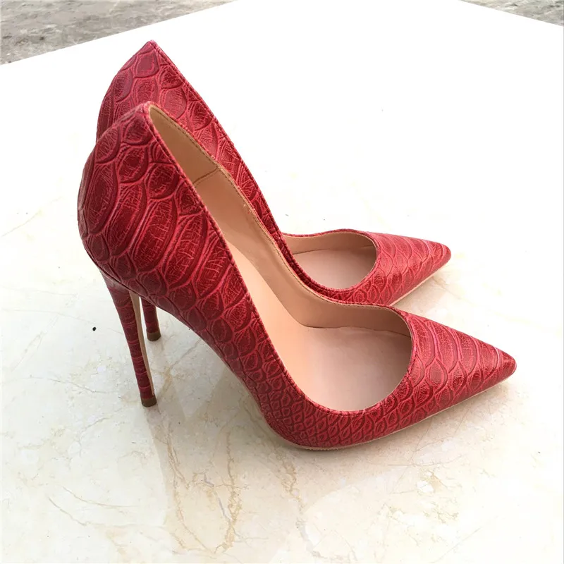 

Brand fashion new red snake pattern pointed high heel exquisite elegant single shoes 12cm high heel ladies party shoes