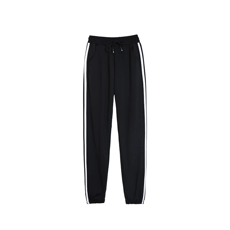 

korean style female pants 2019 white black splice smellstripe loose leisure harem flare fashion pants streetwear trousers