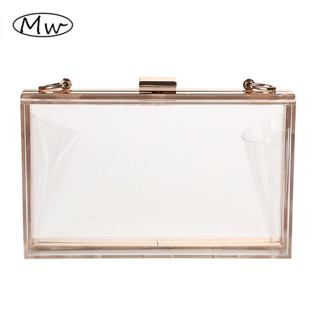 New Acrylic Transparent Box Clutch Bag PVC Hand Bag Women Party Banquet  Evening Bag Chain Shoulder Bag Purses Wallet