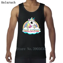 Единорог с надписью «Hail satan», металлический жилет для дождя, хлопковые майки, забавные майки-безрукавки для мужчин, новинка, подходят под стильный Солнечный свет