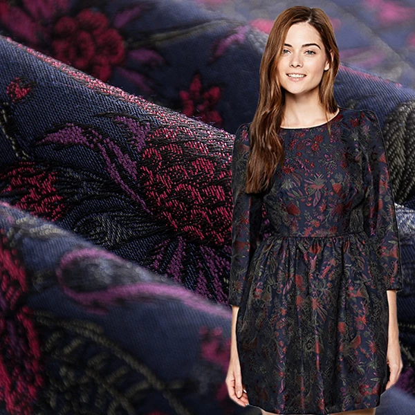 New autumn and winter European and American colorful flowers silk jacquard fabric haute couture dress suit dress fabric