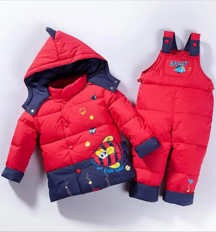 

2017 Children boys girls winter warm down jacket suit set thick coat+jumpsuit baby clothes set kids jacket animal Horse fish
