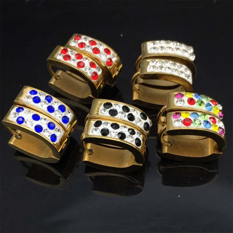 

5 Colors High Quality 2Rows Oval Crystal Stud Earrings Rhinestone Gold Color 316L Stainless Steel Earrings For Women Jewelry