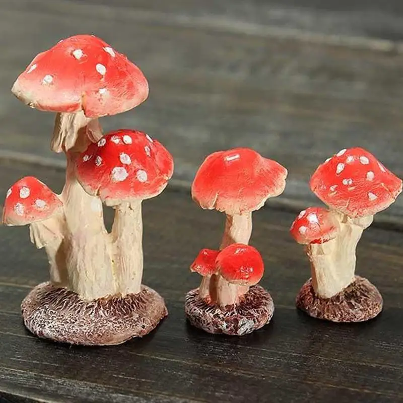 mushroom garden decor figurine toadstool red decorations figurines resin gnomes miniatures potted ornaments plants mini