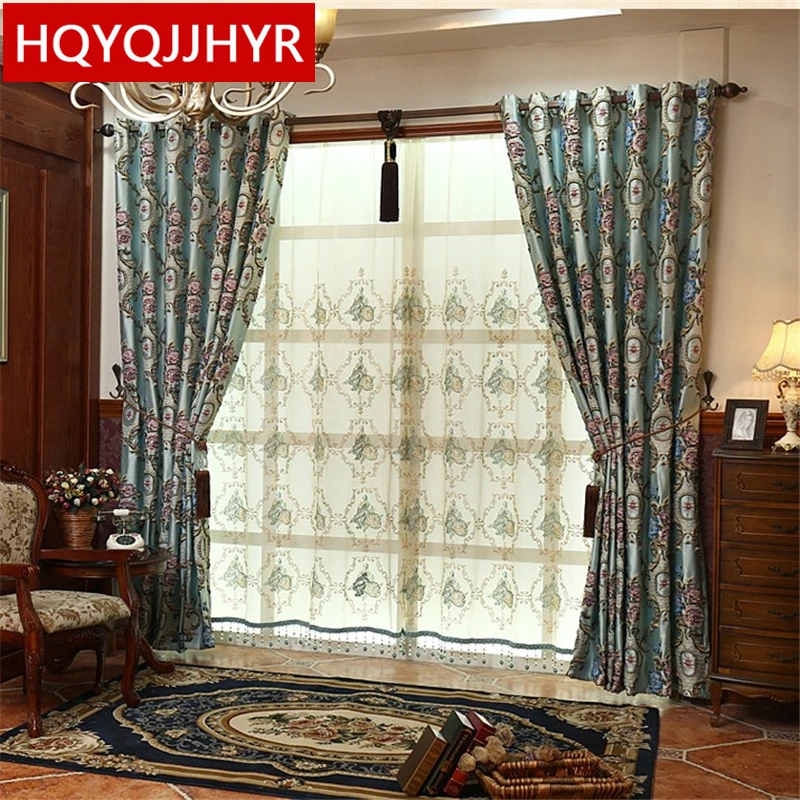

European - style luxury 3D relief Jacquard Blackout curtain for Living Room Embroidered Voile Curtains Window Curtain Bedroom