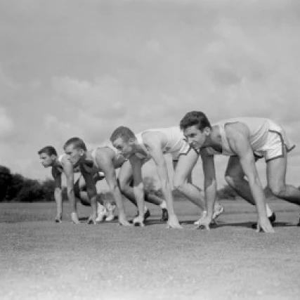 Men preparing to run Poster Print (24 x 36)