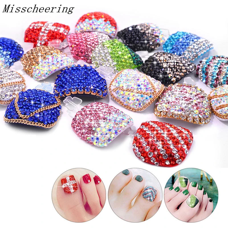 

2 pcs Shiny False Foot Toe Decorations For Nail Art Full Covered With Crystal Rhinestones Pedicure DIY Design Manicure Accessory
