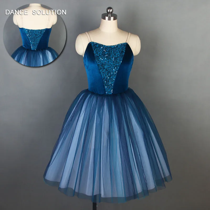 

Navy blue velvet spandex bodice with long ballet dance tutu leotard dress stage costume women ballerina tutu dress 19336