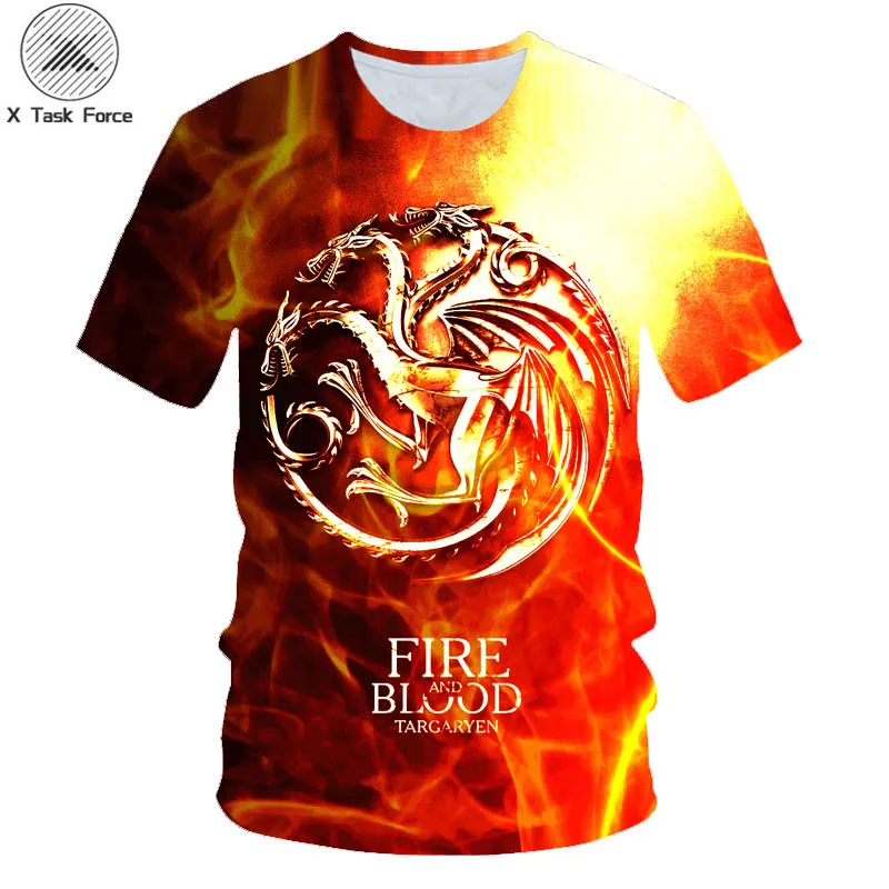 Мужская/женская футболка с принтом Игры престолов таргариен Fire &amp Blood летняя в