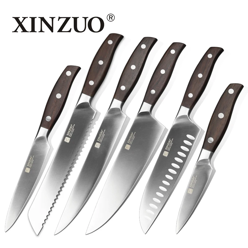  XINZUO Kitchen Tools 6 PCs Kitchen Knife Set Utility Cleaver Chef Bread Knives Stainless Steel Kitc - 32726359182